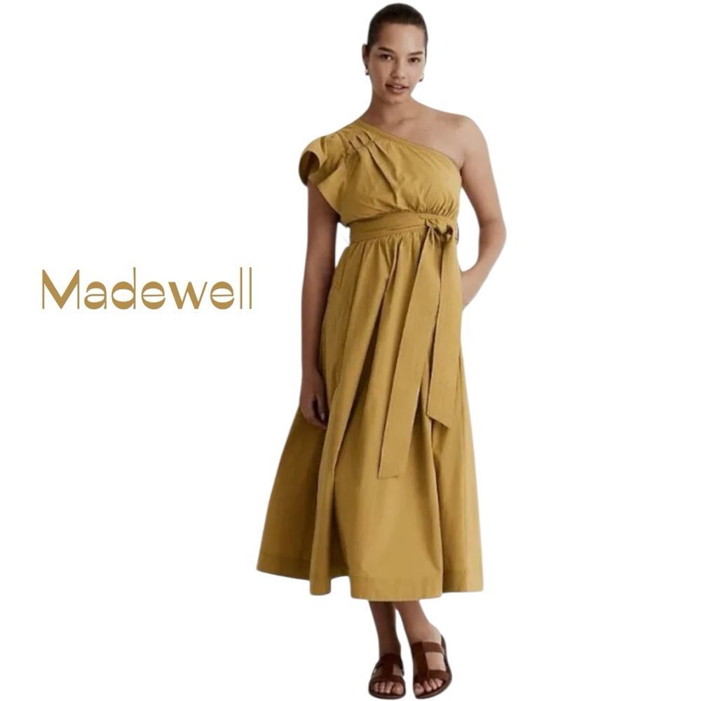Madewell Khaki Tan Cotton One Shoulder Maxi Dress NWOT Size 0 Cottage